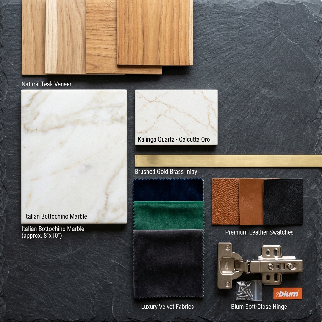 Philosophy Moodboard: Tactile Materials & Brass Inlays