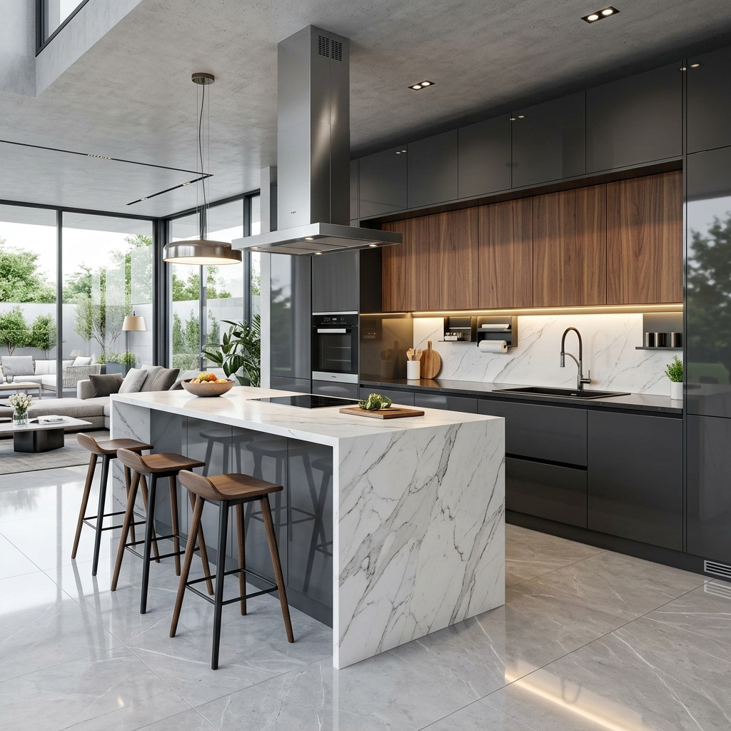 Case Study 5: Acrylic Island Modular Kitchen Mahanagar